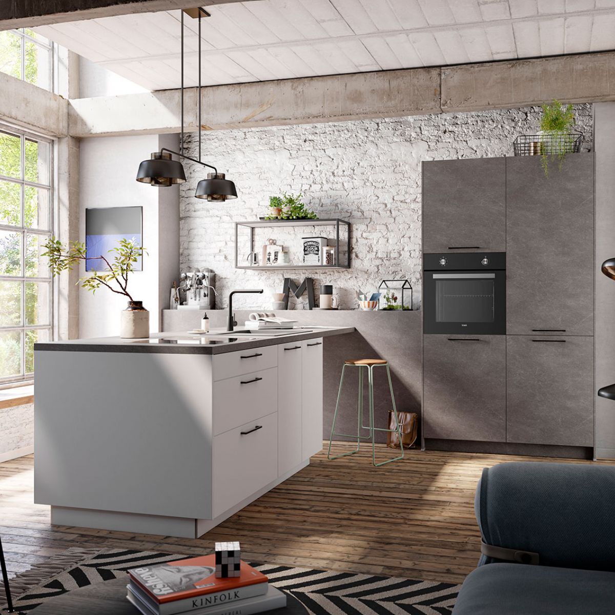 Häcker Concept 130 METEOR Quarzgrau TOP SOFT Kristallweiß